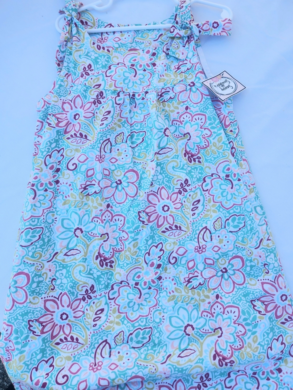 Vibrant Floral Print Dress - Sleeveless With Shoulder Ties - Girls Size 5-6